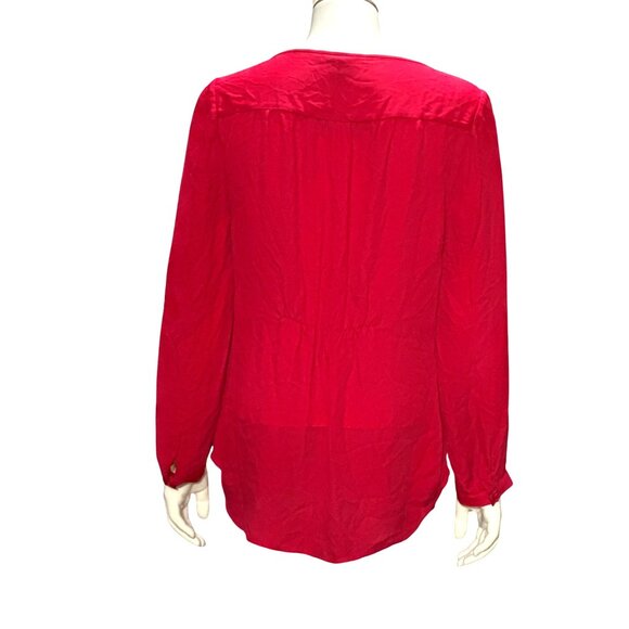 Joie Red Avanti Blouse 100 Percent Silk Long Sleeve Scoop Neck Size Medium - Picture 5 of 14